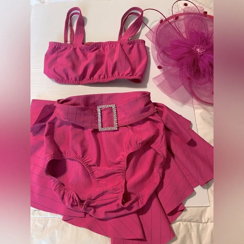 Kelle solo dance costume 2 piece hot pink pin stripe jazz contemporary LC